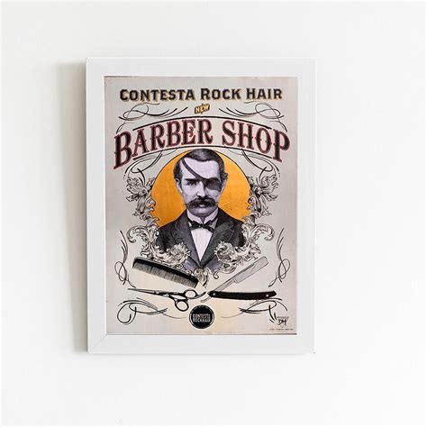 Quadro Barbearia Barber Shop Retro Moldura Branca X Cm Loja Plimshop