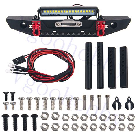 Metal Front Bumper With Lights Bar Tow Trailer For Traxxas Trx Axial