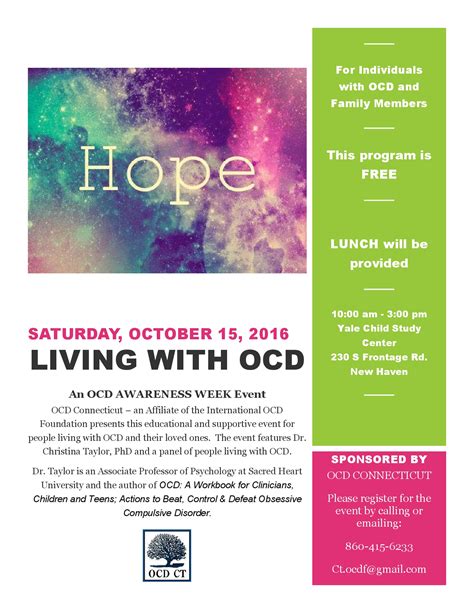 Living With Ocd An Ocd Awareness Event October 15 2016 Ocd Connecticut