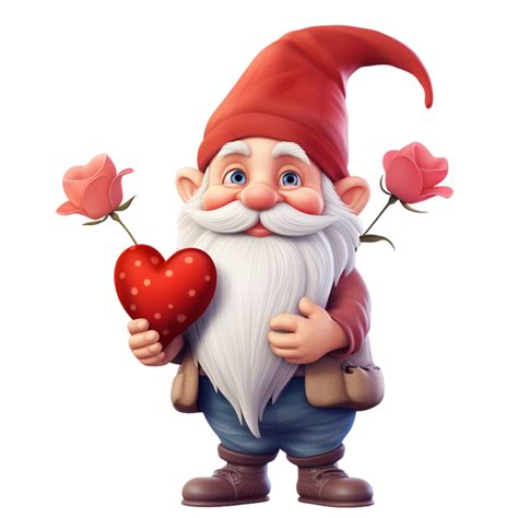 Valentines Day Gnome Pink Hat Dwarf Holding Red Heart Ai Generative 32065714 Png