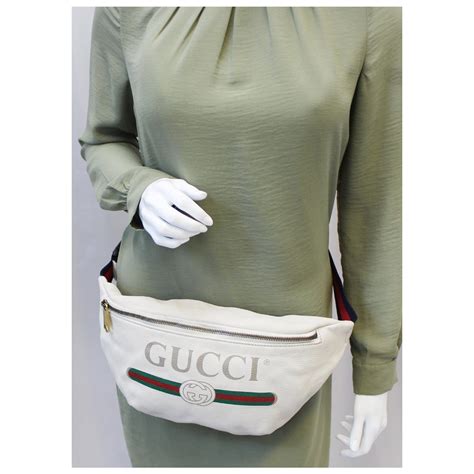 Gucci Bum Bag Print Leather White Belt Waist Medium