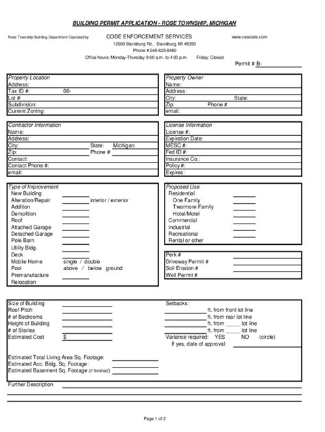 Fillable Online Fillable Online Building Permit Application Rose