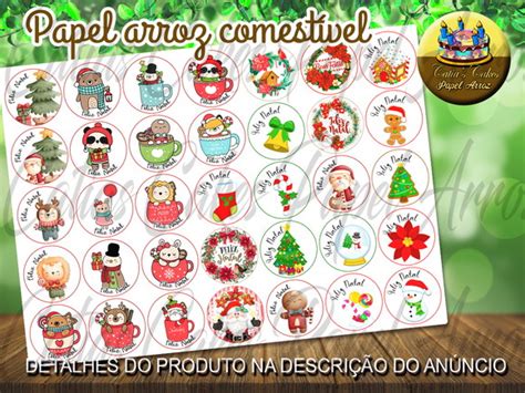 Papel De Arroz Redondo 3 8 Cm Natal Papai Noel No Elo7 Papel Arroz