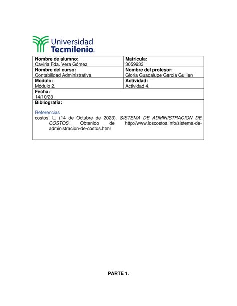 Actividad 4 Contabilidad Administrativa Nombre De Alumno Caviria