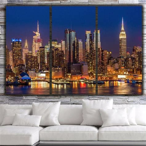 New York Skyline at Night Canvas Wall Art | Holy Cow Canvas