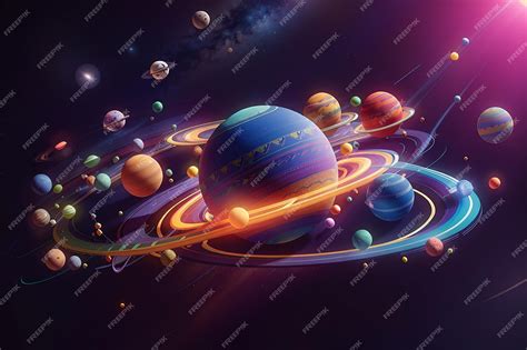 Premium Photo Colorful Bright 3d Planet With Glowing Neon Rings