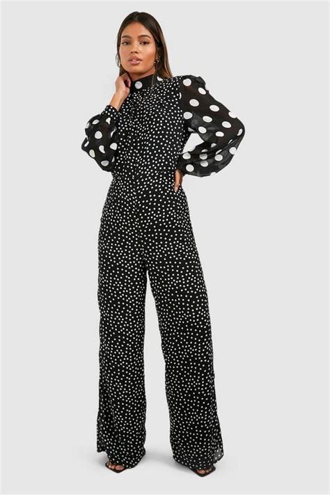 Polka Dot Puff Sleeve Jumpsuit Boohoo Uk