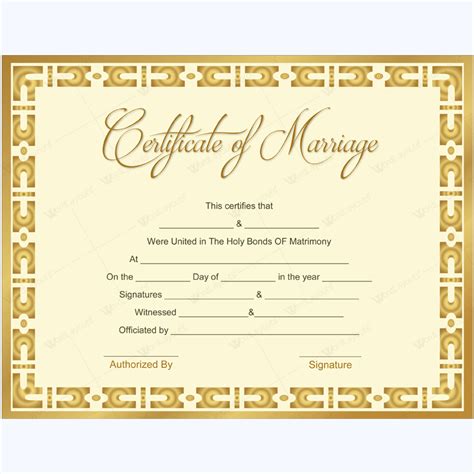 Certificate Of Marriage With Gold Border