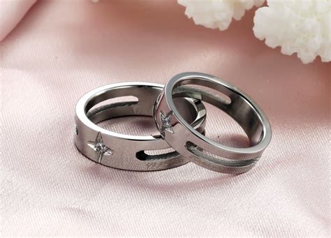 His And Hers Promise Ring Sets Fashion Couple Stainless Steel Star Band Rings For Lovers Silver