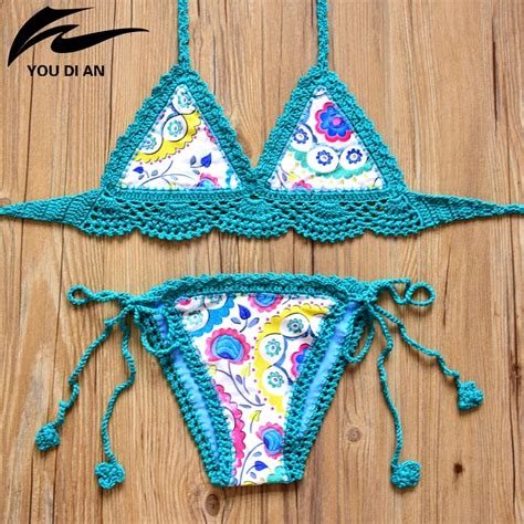 2017 Summer Crochet Bikini Women Beach Swimming Pool Bikinis Set Sexy Handmade Beachwear Low