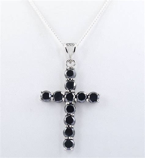 5ct Certified Black Diamond Cross Pendant In White Gold Aaa Etsy