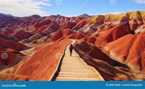 Zhangye Danxia with road stock photo. Image of rock - 296816846