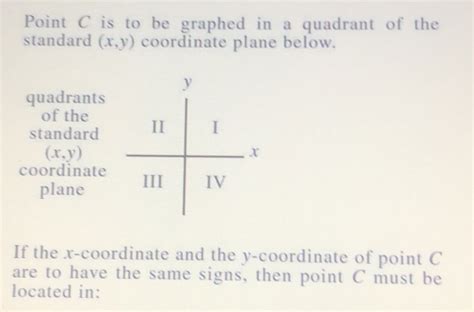 Point C Is To Be Graphed In A Quadrant Of The Standard X Y Coordinate