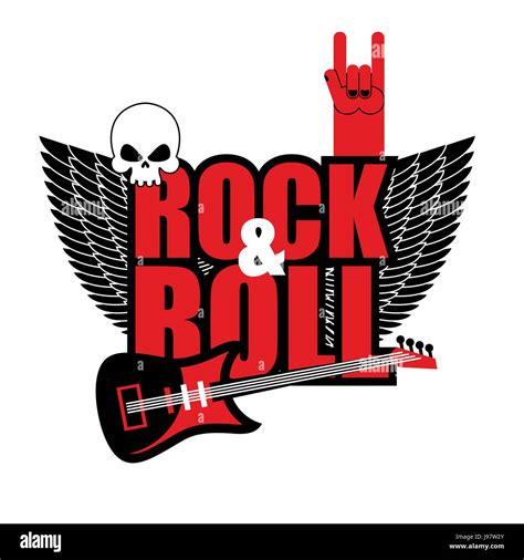 Rock And Roll Logo Electric Guitar And Skull Logo For Lovers Of Rock