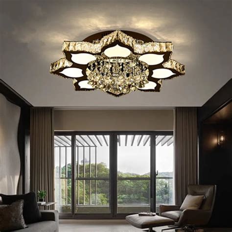 Nordic Modern Led K9 Crystal Glass Flower Round Ceiling Lights Dimmable