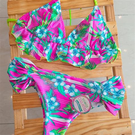 Triángulo con ruffles fucsia talla M Bikini Somos Coquetas