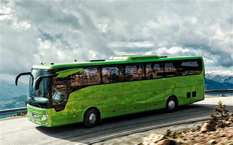 Download wallpapers Mercedes-Benz Tourismo, passenger bus, new green, transportation of ...