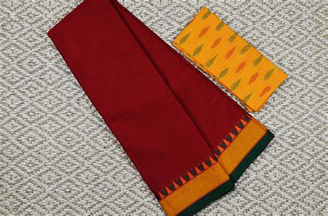 Tvis And Bliss Maroon With Mustard Yellow And Green Border Plain Style