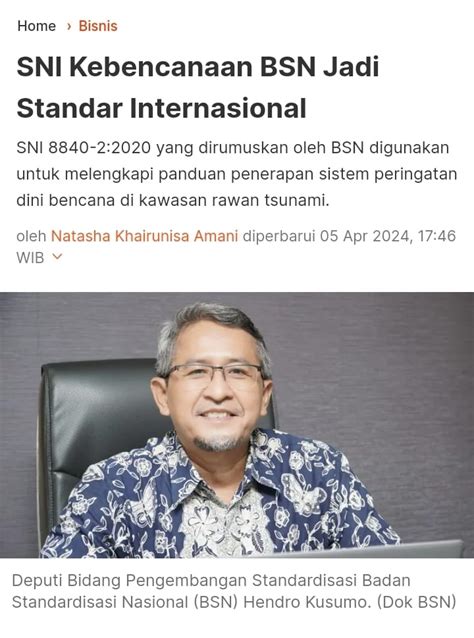 Sni Kebencanaan Bsn Jadi Standar Internasional Bsn Badan