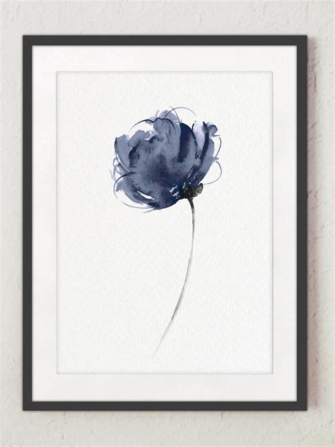 Navy Flower Set 4 Peony Flowers Blue Wall Decor Abstract - Etsy