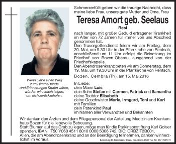 Traueranzeigen Von Teresa Amort Trauer Bz