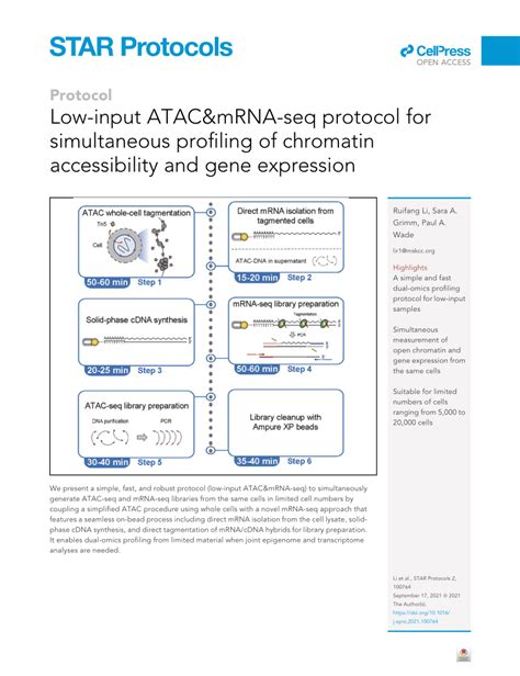 PDF Low Input ATAC MRNA Seq Protocol For Simultaneous Profiling Of