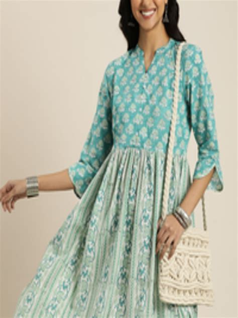 Buy Taavi Pure Cotton Ethnic Motifs Printed A Line Sanganeri Kurta