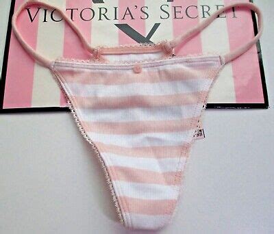 VICTORIA S SECRET Ribbed Pink Stripe Cotton V String Thong Panty M L