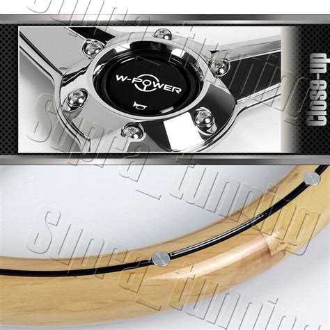 W Power 14 350MM Steering Wheel Classic Oak Wood Grip 6 Hole Chrome 3