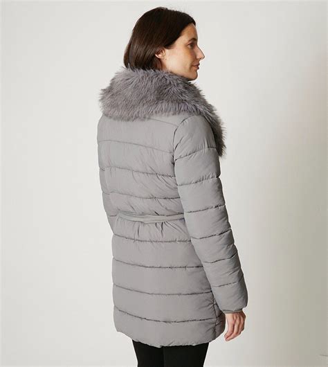 Buy Maine Puffer Faux Fur Collar Belted Coat In Grey 6thstreet Uae