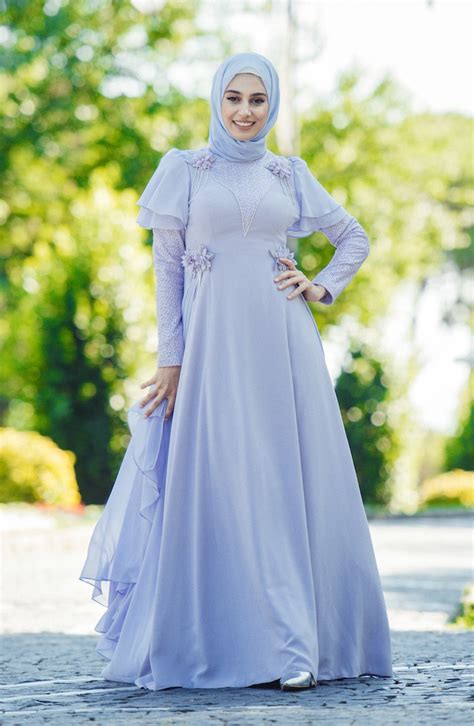 Violet Hijab Evening Dress 7024 05 Sefamerve