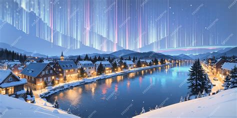 Premium Ai Image Anime Style Background Winter Landscape Aurora