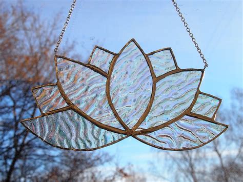 Stained Glass Lotus Flower Suncatcher Clear Iridized Windows Etsy