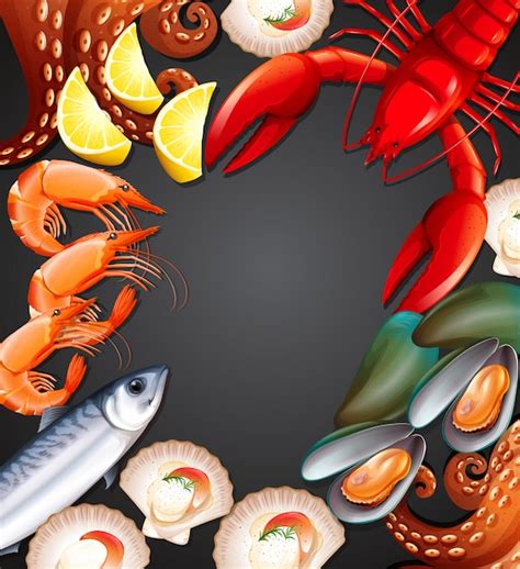 Premium Vector Fresh Seafood Set Banner