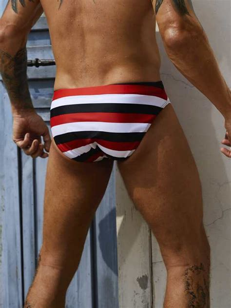 Men Striped Print Swim Brief SHEIN USA