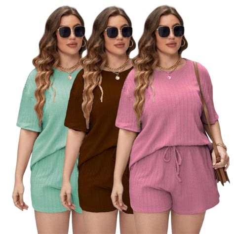 MyFashionShop SUZY Plus Size Short Sleeve Top And Short Terno Coords