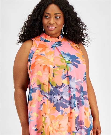 Robbie Bee Plus Size Chiffon Mock Neck Dress Macys