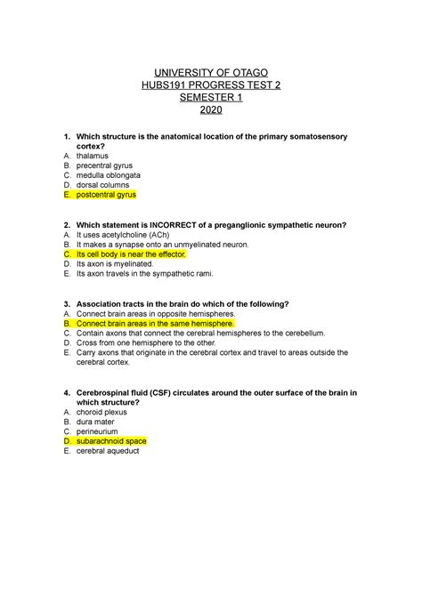 Hubs Progress Test University Of Otago Hubs Progress Test