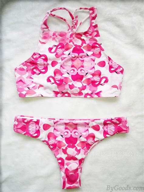 Rosa Flamingo Print Bikini Split Dreieck Badeanz Ge Bikini Set