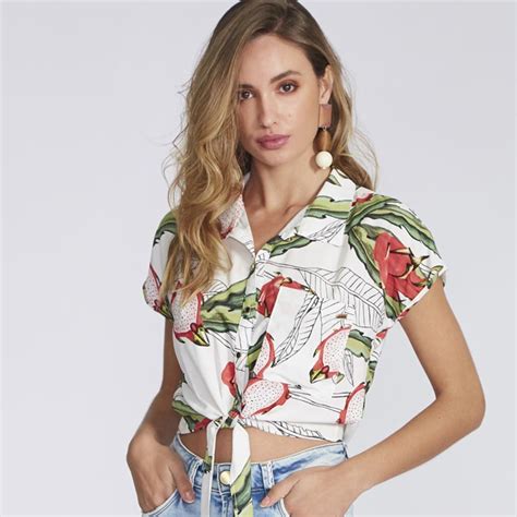 Camisa Cropped Amarra O Flor De Lis Estampada Pole Modas