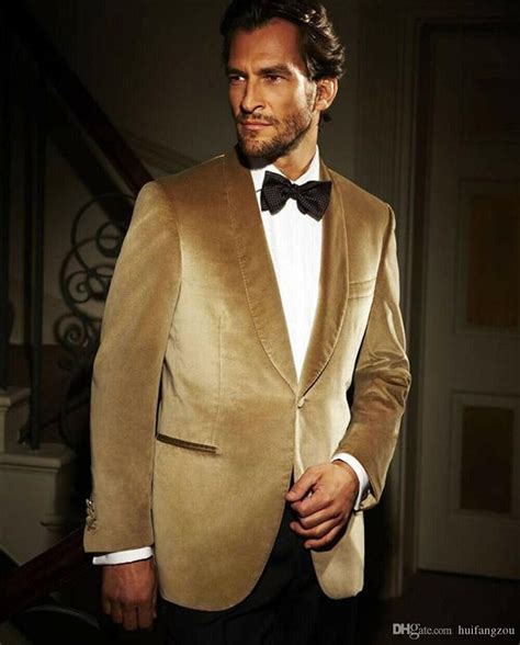 Gold Velvet Jacket Shawl Lapel Mens Suit Slim Fit Tuxedo Formal Groom