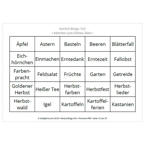 Herbst Bingo für Senioren