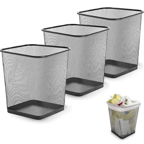 Lot de 3 Corbeille à Papier 12L Poubelle de Bureau Métal Maille Petit