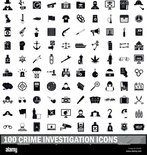 100 Crime Investigation Icons Set Simple Style Stock Vector Image And Art Alamy