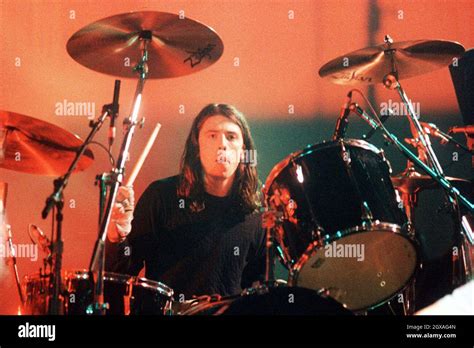 Dave Grohl, the drummer for Nirvana performing live in concert in Paris ...