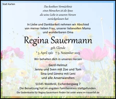 Gedenkseite F R Regina Sauermann Bestattungen Puhl