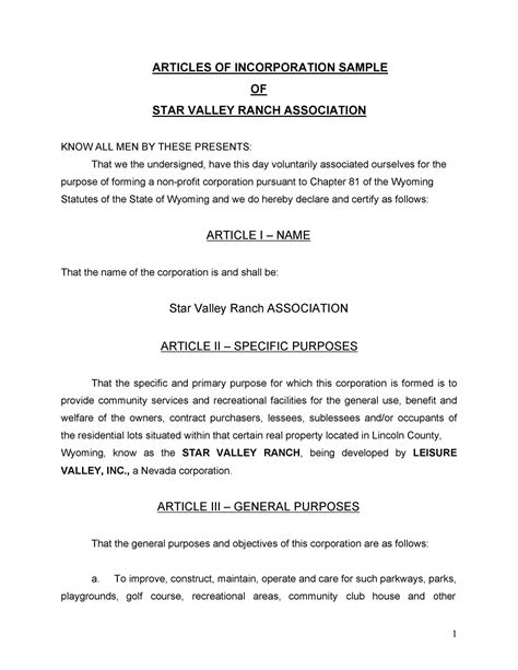 Articles Of Incorporation Templates For Any State Templatelab