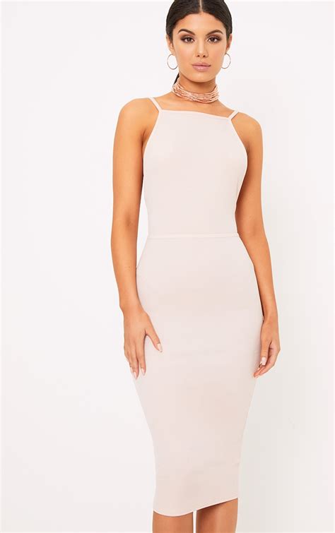 Nude Strappy Open Back Midi Dress Prettylittlething