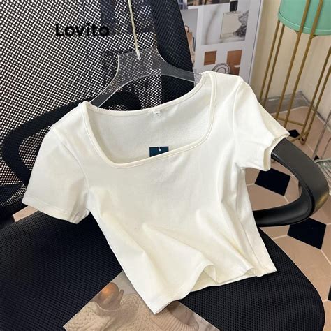 Lovito Camiseta Básica Lisa Casual Para Mulheres LNL46075 Shopee Brasil