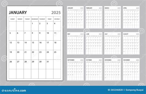 Modello Di Calendario Mensile Per Il Modello 2025 Per Il Planner 2025